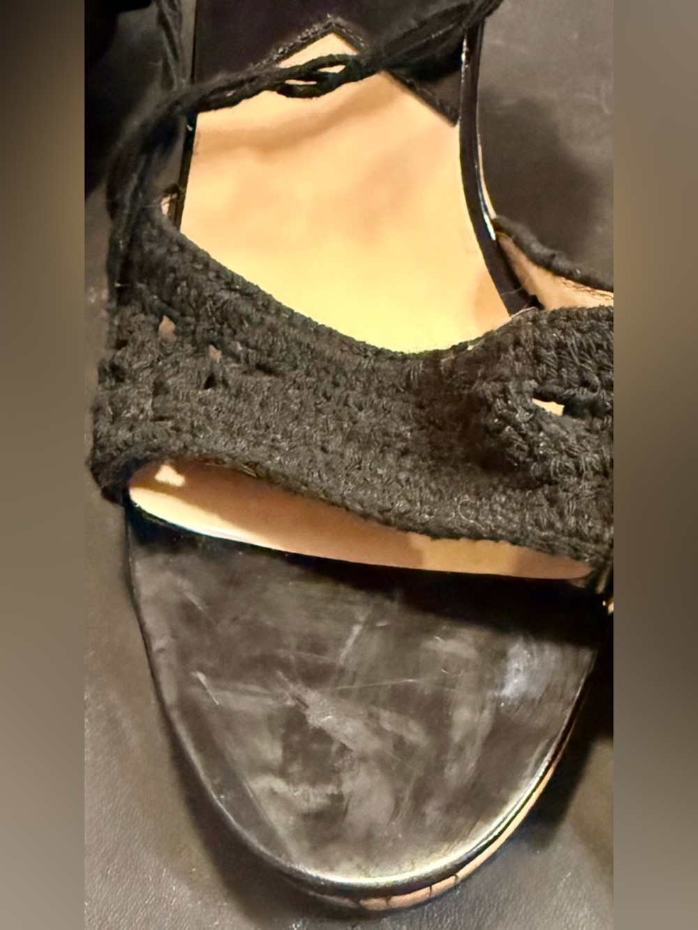 Michael Kors Black Crochet Lace Up Cork Wedges Heels Size 11 - Picture 7 of 11